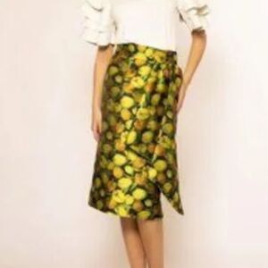 Gracia Brocade Tulip Pencil Skirt Yellow Sz Small